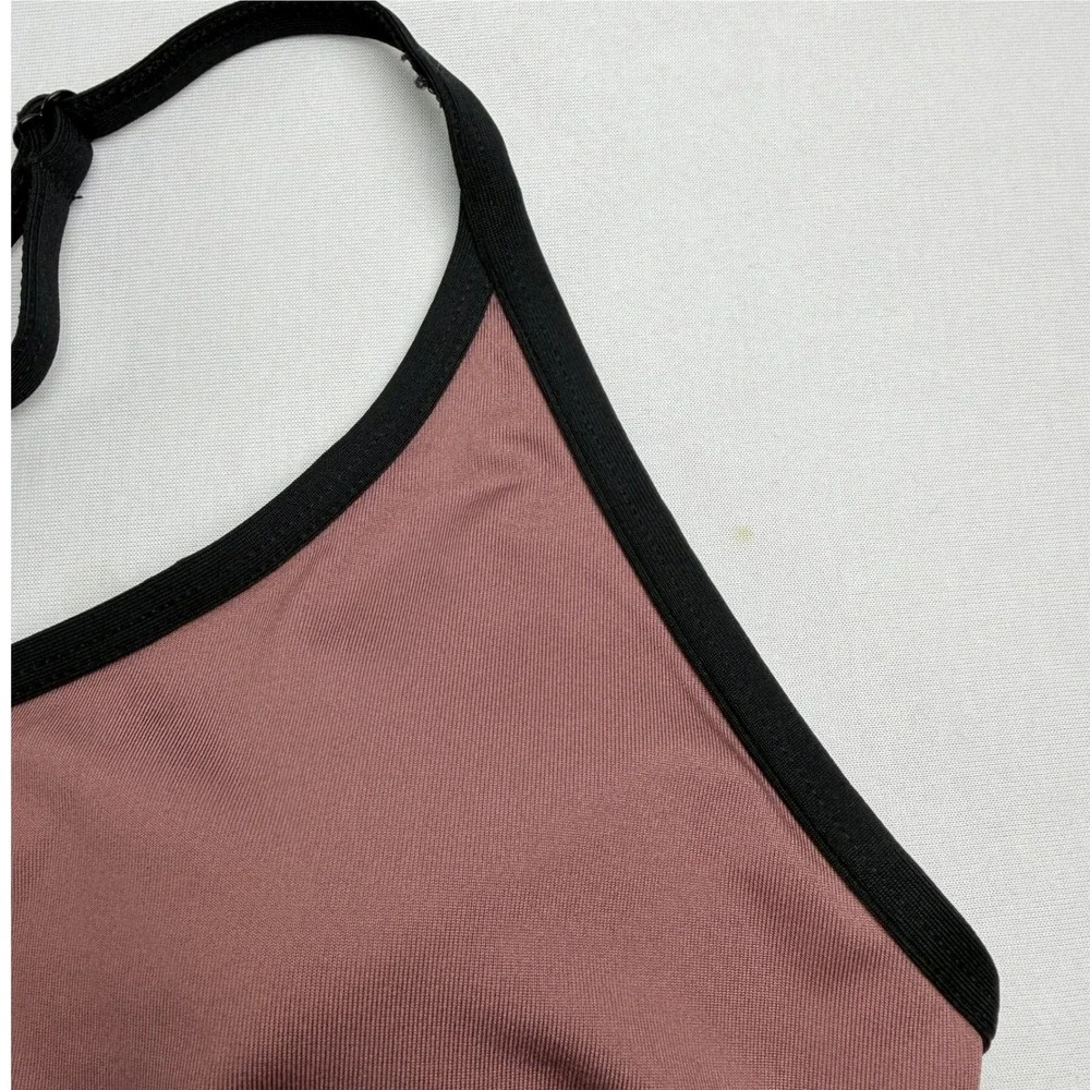 PINK Sports Bra Women L Mauve Good Racerback Mesh Logo Band Activewear